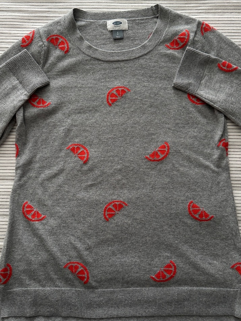 Old Navy Grey Cotton Crewneck Sweater with Orange Slice Motif S